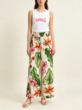 Load image into Gallery viewer, N91-P25758 (Beige Hawaiian Garden), Ladies Crepe 100% Polyester Palazzo Pants with Smock Waist
