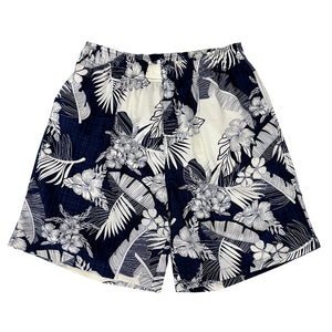 N90-T517 (Navy with cream floral), Men Cotton Swimtrunk