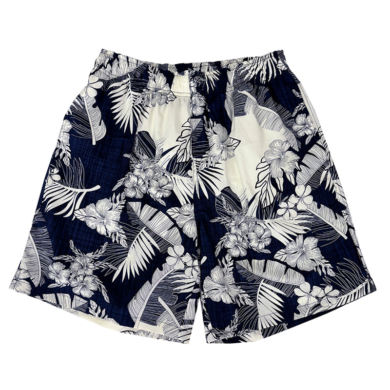N90-T517 (Navy with cream floral), Men Cotton Swimtrunk