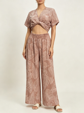 Load image into Gallery viewer, N91-P2579 (Mocha Leaf), Ladies Crepe 100% Polyester Palazzo Pants with Smock Waist
