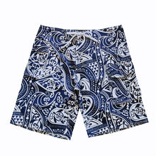 Load image into Gallery viewer, N90-B2219 (Navy turtle tribal), Men Microfiber Boardshort (4 - way stretch) - three pockets - Size 34‘ outseam is 22 inch.
