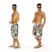 Load image into Gallery viewer, N90-T507 (Black with cream floral, cargo pockets), Men Microfiber Swimtrunk (4-way stretch)
