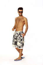 Load image into Gallery viewer, N90-T507 (Black with cream floral, cargo pockets), Men Microfiber Swimtrunk (4-way stretch)

