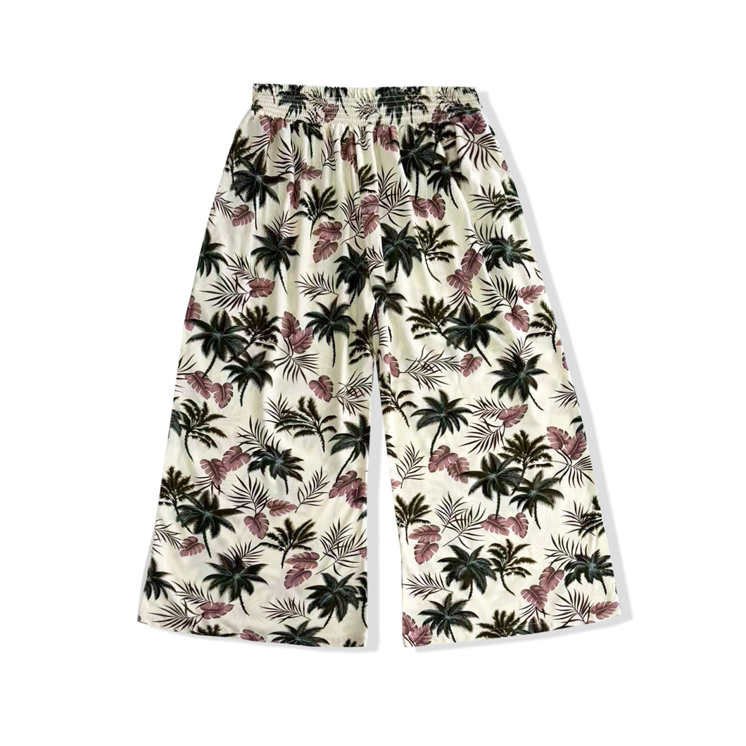 R91-P885 (Off white floral), Ladies Rayon Palazzo Pants with Smock Waist