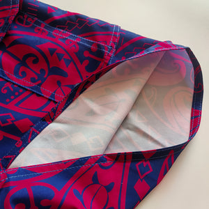 N90-B2213 (Navy with purple turtle tribal), Men Microfiber Boardshort (4 - way stretch) - three pockets - outseam is 20 inch in size 34