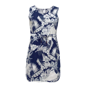 R91-D517 (Navy with cream floral), Ladies Aloha Dress 100% Rayon