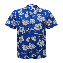 Load image into Gallery viewer, C90-A120 (Royal blue hibiscus), Men 100% Cotton Aloha Shirt
