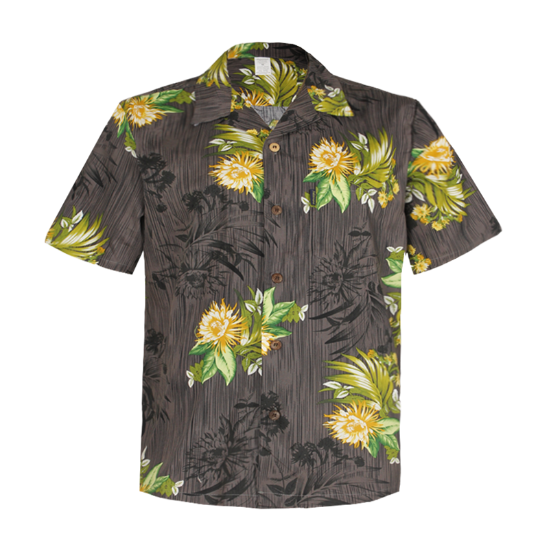 C90-A865 (Lemon leaf), Men 100% Cotton Aloha Shirt