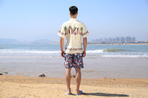 C90-A2884 (Yellow surfboard), Men 100% Cotton Aloha Shirt