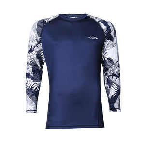 N90-RG517S (Navy with cream floral+Navy), Men UPF 50+ Sun Protection Outdoor Lightweight Long Sleeve Rash Guard Outdoor Surfing Shirt