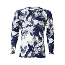 Load image into Gallery viewer, N90-RG517 (Navy with cream floral), Men UPF 50+ Sun Protection Outdoor Lightweight Long Sleeve Rash Guard Surfing Shirt
