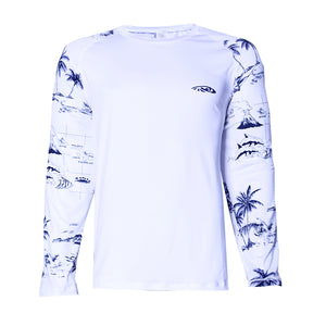 N90-UV290S (White map+white), Men UPF 50+ Sun Protection Outdoor Lightweight Long Sleeve Outdoor Hiking Fishing Running UV Shirt