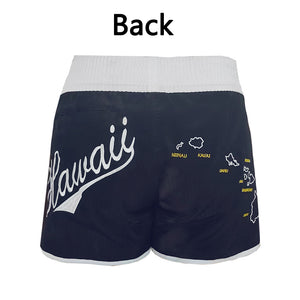 N91-W1198 (Navy solid with rainbow design), Ladies 100% Microfiber Walk Shorts