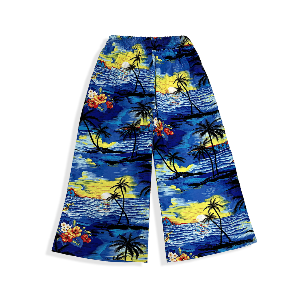R91-P064(Blue scenery), Ladies Rayon Palazzo Pants with Smock Waist
