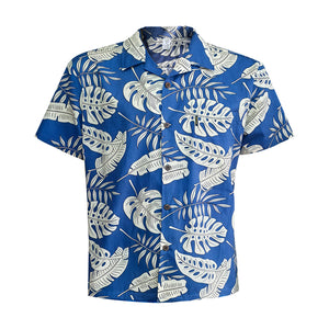 C90-A2427 (Blue Leaf), Men 100% Cotton Aloha Shirt