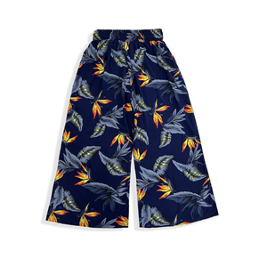 R91-P5124(Navy bird of paradise), Ladies Rayon Palazzo Pants with Smock Waist