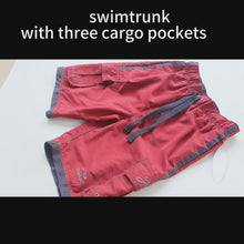 Load and play video in Gallery viewer, N90-T041 (Burgundy solid, cargo pockets), Men Microfiber Swimtrunk

