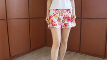 Load and play video in Gallery viewer, N91-CW9984 (White with pink hibiscus),  Ladies 4-way stretch comfort waist shorts
