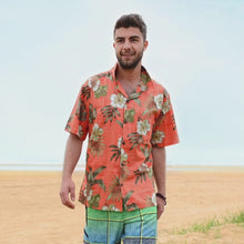 Load and play video in Gallery viewer, C90-A8459 (Brick floral), Men 100% Cotton Aloha Shirt
