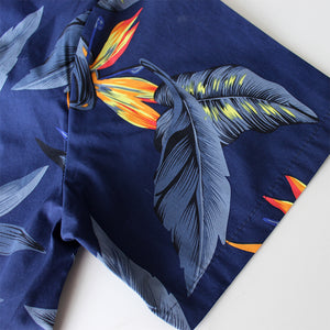C90-A5124 (Navy bird of Paradise), Men 100% Cotton Aloha Shirt