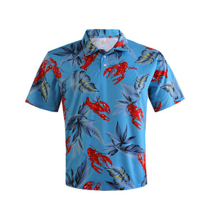 N90-P22224 (Sky lobster), Men Microfiber Breathable Knitted Aloha Polo Shirt