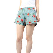 Load image into Gallery viewer, N91-CW9254 (Blue with pink hibiscus),  Ladies 4-way stretch comfort waist shorts
