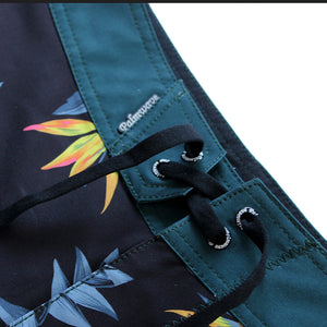 N90-B8058 (Bird of paradise divide-onyx/green), Men Microfiber Boardshort- (4-way stretch) - one pocket