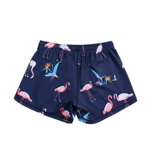 N91-CW9142 (Navy with pink flamingo),  Ladies 4-way stretch comfort waist shorts