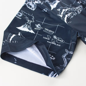 N90-P220N (Navy map), Men Microfiber Breathable Knitted Aloha Polo Shirt