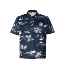 Load image into Gallery viewer, N90-P220N (Navy map), Men Microfiber Breathable Knitted Aloha Polo Shirt
