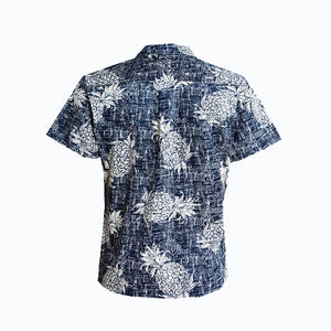 C90-A517N (Vintage navy pineapple), Men 100% Cotton Aloha Shirt