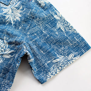 C90-A527 (Vintage blue pineapple), Men 100% Cotton Aloha Shirt