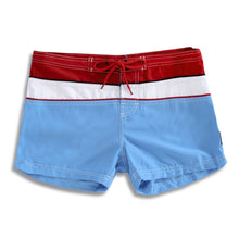 Load image into Gallery viewer, N91-B533 (Pacific/red solid satin - 8 in. out seam), Ladies Microfiber boardshort 100% Microfiber
