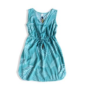 R91-D552 (Aqua leaf), Ladies Aloha Dress 100% Rayon