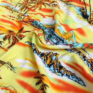 R91-D8845 (Yellow scenery), Ladies Aloha Dress 100% Rayon