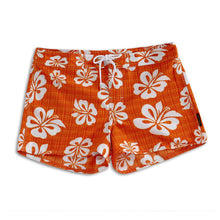 Load image into Gallery viewer, N91-B783 (Orange check background floral), Ladies Microfiber boardshort 100% Microfiber
