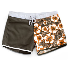 Load image into Gallery viewer, N91-B895 (Brown half solid and half floral ), Ladies Microfiber boardshorts 100% Microfiber
