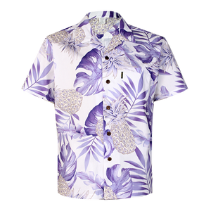 C90-A9936 (Pastel purple leaf), Men 100% Cotton Aloha Shirt