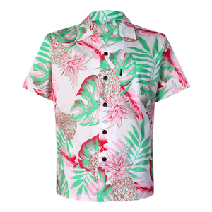 C90-A9945 (Pastel pink leaf), Men 100% Cotton Aloha Shirt