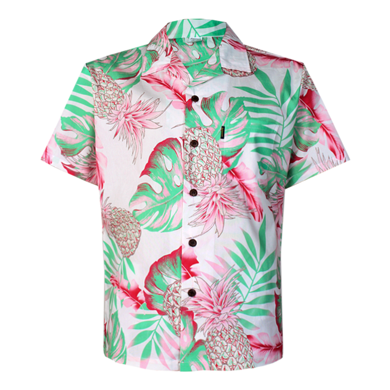 C90-A9945 (Pastel pink leaf), Men 100% Cotton Aloha Shirt