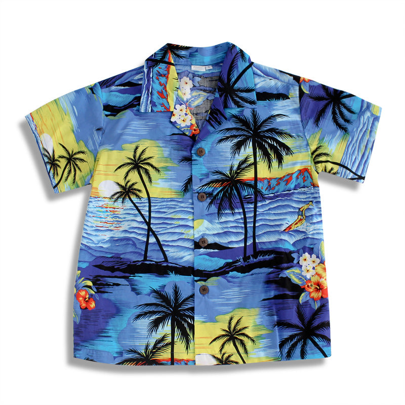 C50-A064 (Blue scenery), Boys Cotton Aloha shirt