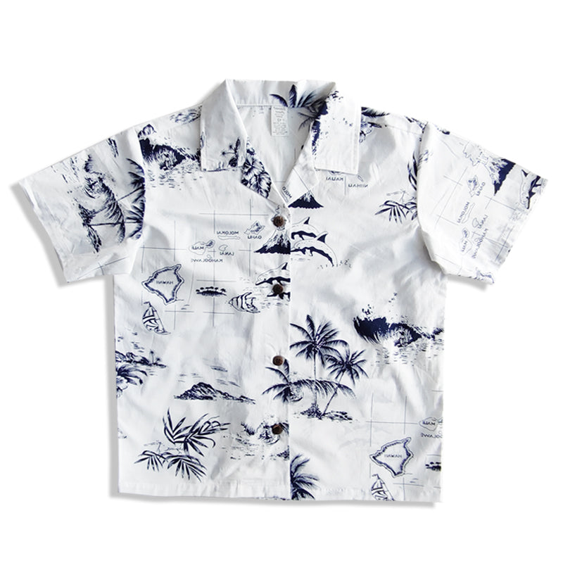 C50-A290 (White map), Boys Cotton Aloha shirt