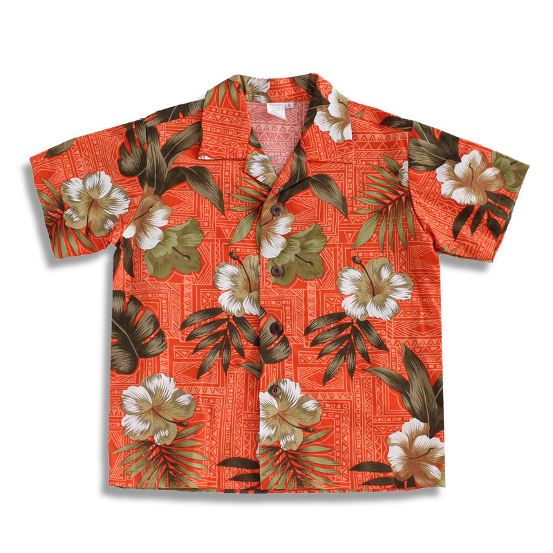 C50-A8459 (Brick floral), Boys Cotton Aloha shirt