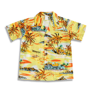C50-A8845 (Yellow scenery), Boys Cotton Aloha shirt