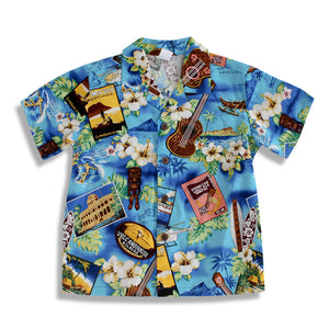 C50-A9257 (Blue paradise), Boys Cotton Aloha shirt