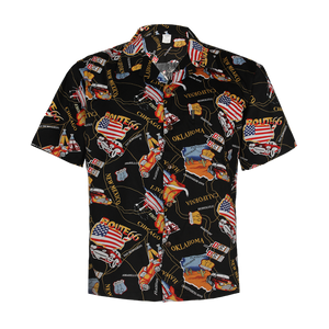 C90-A1094 (Black route 66), Men 100% Cotton Aloha Shirt