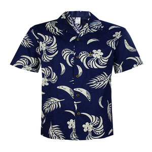 C90-A2119 (Navy with white tribal), Men 100% Cotton Aloha Shirt