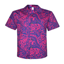 Load image into Gallery viewer, C90-A2213 (Navy with purple turtle tribal), Men 100% Cotton Aloha Shirt
