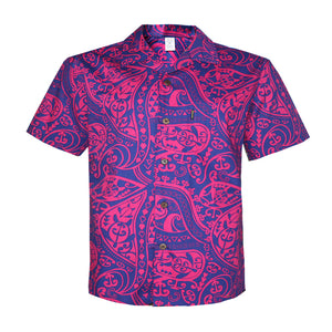 C90-A2213 (Navy with purple turtle tribal), Men 100% Cotton Aloha Shirt