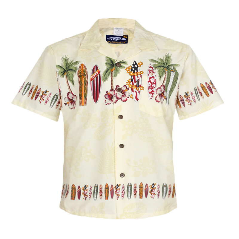 C90-A2884 (Yellow surfboard), Men 100% Cotton Aloha Shirt